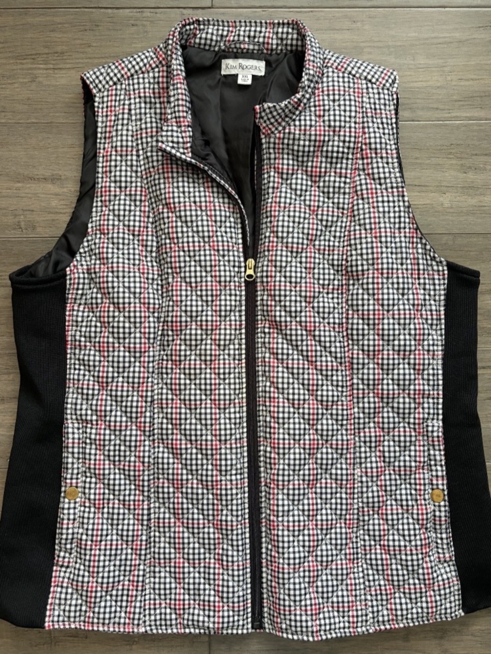 Kim Rogers Women's XXL Quilted Vest Black White Red Full Zip Casual Pockets